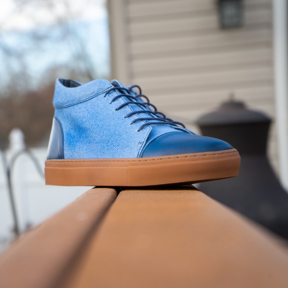 LAST PAIR - NWT KFG Hi Top Calf/Linen Sneaker - Picture 5 of 14